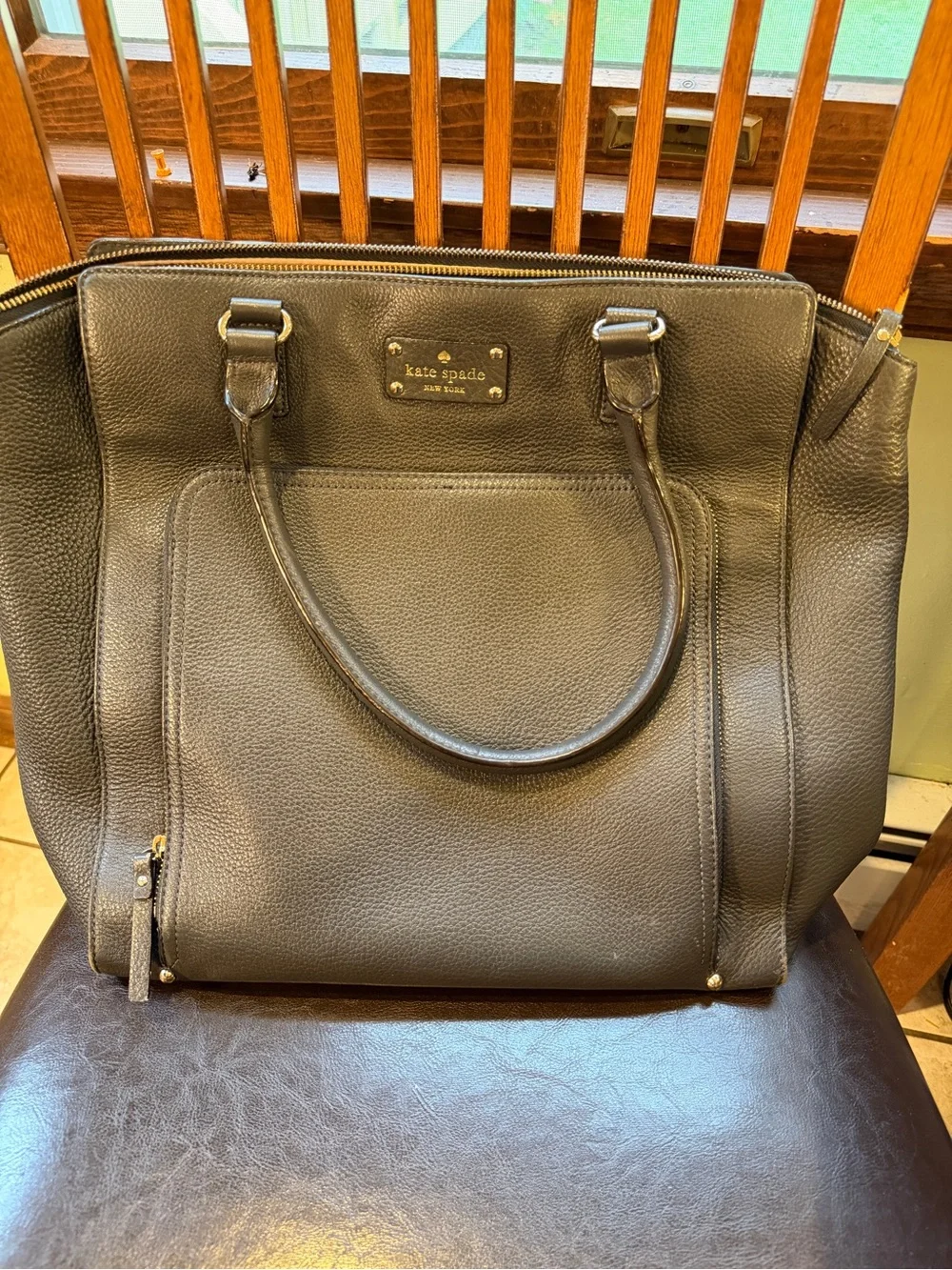 kate spade Pebbled Leather Tote in Black